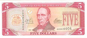 Liberia - 5 Dollars - P-26 - 2003 dated Foreign Paper Money 
